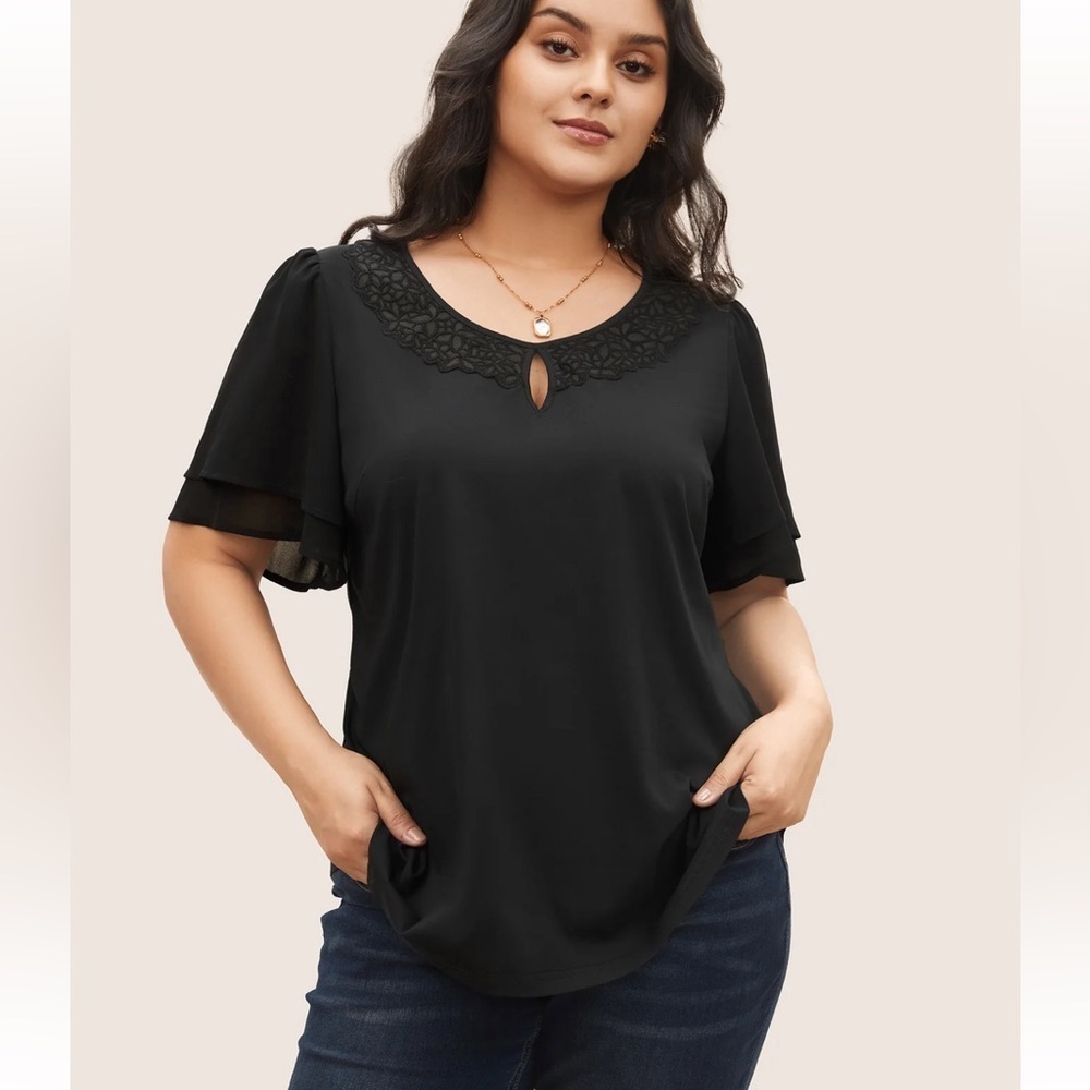 BloomChic Plus Size XL Stretchy Woven Cut Out Lace Patchwork Blouse us14-16